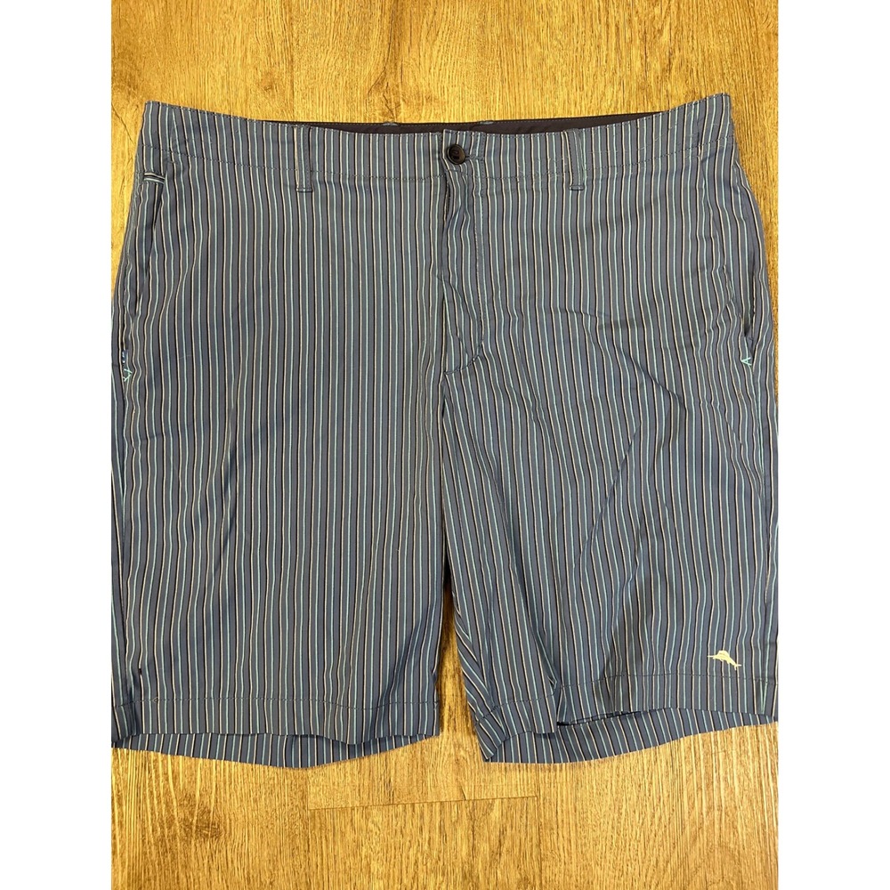 Tommy Bahama Mens Blue White Striped Chino Shorts Size 40 Casual Golf Resort